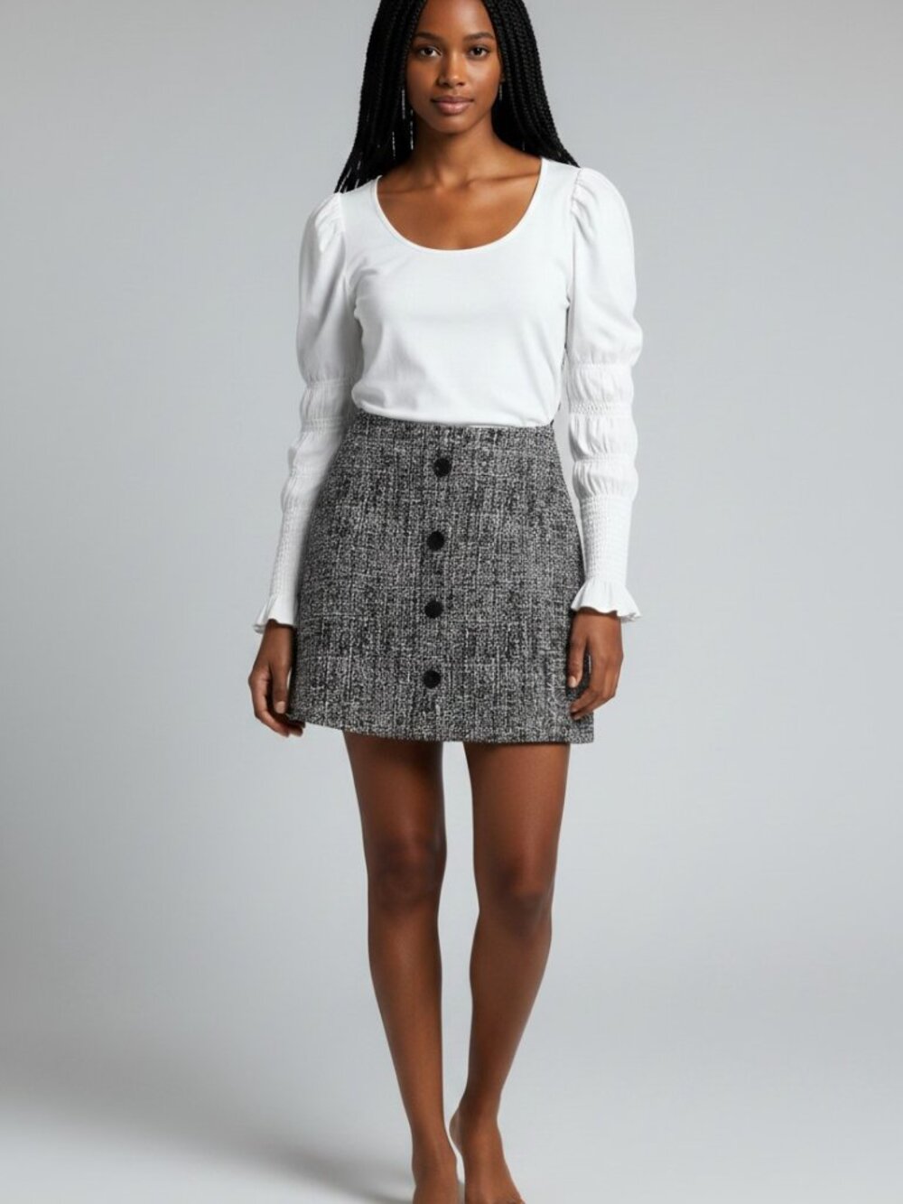 French Connection Tim Tim Mixed Media Stretch Cotton Blouse